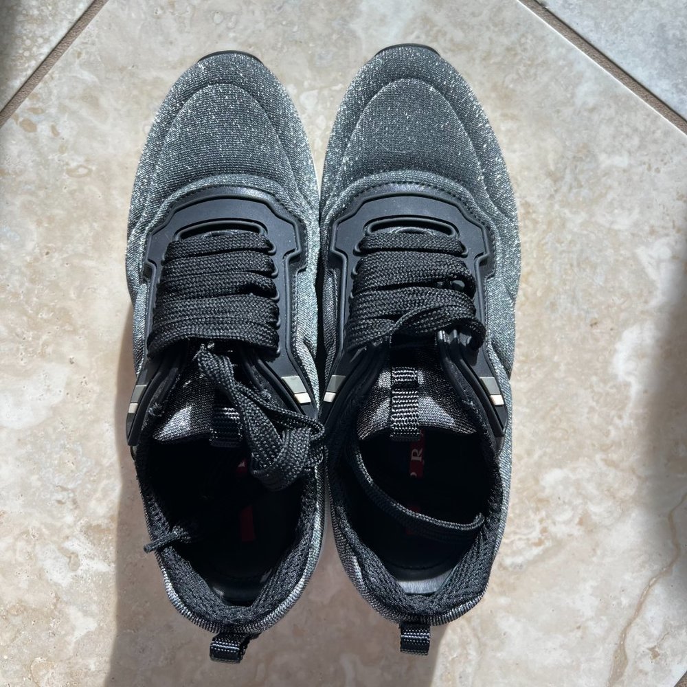 Prada Silver Metallic Lurex Platform Sneakers - image 1
